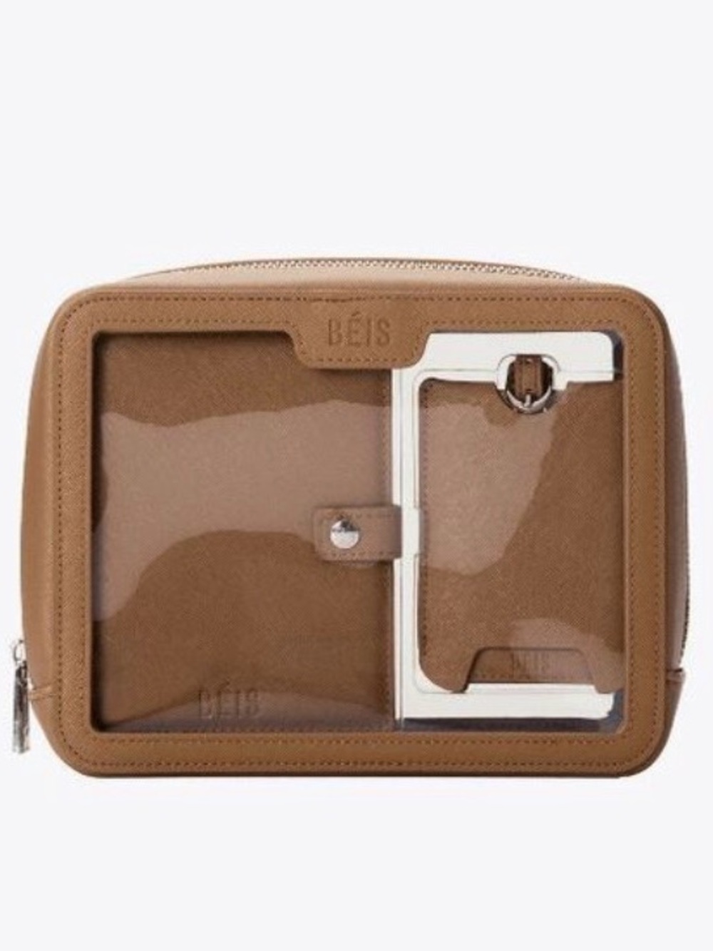 BEIS Tan Clear-Front Tablet Organizer Case with Zipper